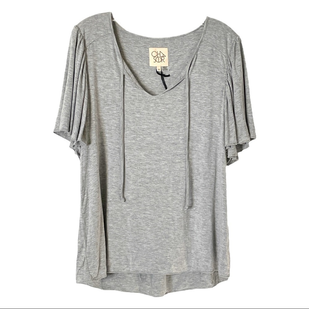 🌺 Chaser Jersey Heather Gray Flounce Sleeve Top w/ Ties NWT Size M